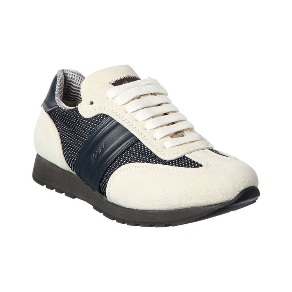 Brioni Suede-Trim Runner Sneaker, White
